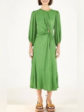 FARM Rio Green Midi Dress with Knot Detail